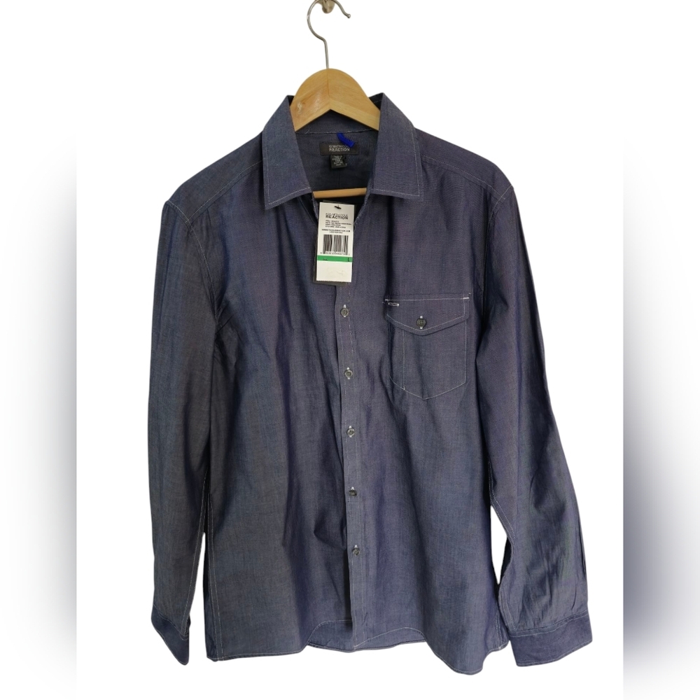 NWT Kenneth Cole Reaction Long Sleeve Indigo Blue Shirt Size Large 100% Cotton